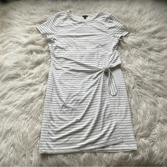 ANN‎ TAYLOR Striped Side Tie Sheath Dress In Winter White - Picture 2 of 5
